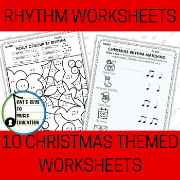 Preview of 10 Christmas Rhythm Worksheets - Take Home or In Class Music Worksheets (K-4)