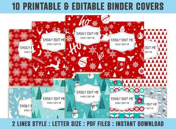 Preview of 10 Christmas, Snowman, Santa Claus, Snowflakes, Winter Binder Covers + Spines