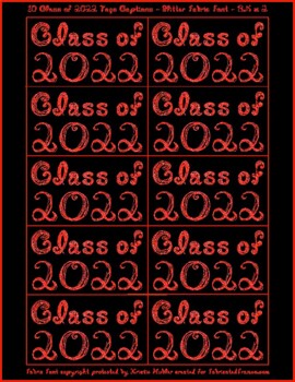 Preview of 10 Class of 2022 Black Caption Tags Printable For Cards Red Glitter Fabric Font