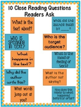 Preview of 10 Close Reading Questions all Readers Should Be Asking Anchor Charts