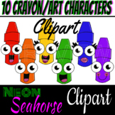 10 Colorful Crayon Characters Clipart (Classroom or Home Use)