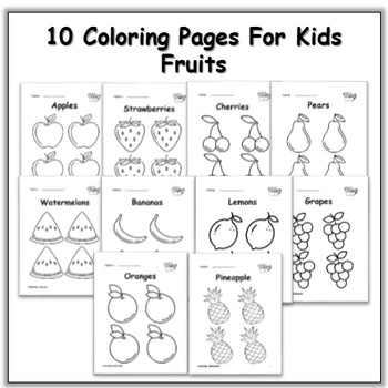 10 Coloring Pages Fruits For Kids by Edu-Digital | TPT