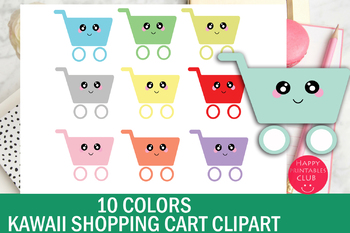 Preview of 10 Colors Cute Kawaii Shopping Cart Clipart