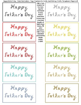 Preview of 10 Colors Happy Father's Day Captions Sheet Fabric Font Letters 3 1/2 by 2" tags