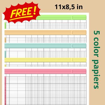 Preview of 10 Column Ledger Papiers, Accounting Ten Column, Financial Ledger Color Pages