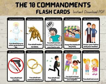 Preview of 10 Commandments Flash Cards, flashcards, Bible Lesson for Kids, Homeschool