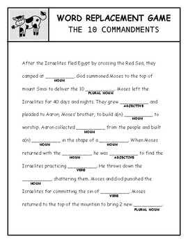 Preview of 10 Commandments Mad Libs (Word Replacement Game)