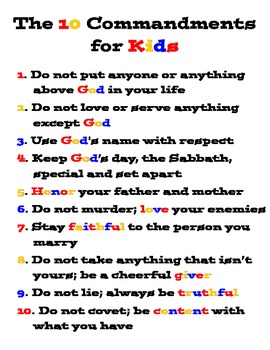 10 Commandments Chart