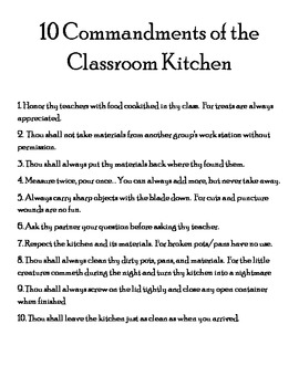 Preview of 10 Commandments of the Classroom Kitchen