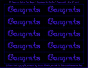 Preview of 10 Congrats Black Captions Tags Printable For Cards Blue Glitter Fabric Font