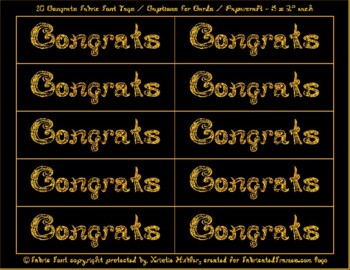 Preview of 10 Congrats Black Captions Tags Printable For Cards Gold Glitter Fabric Font