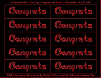 Preview of 10 Congrats Black Captions Tags Printable For Cards Red Glitter Fabric Font