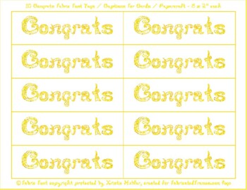 Preview of 10 Congrats Captions Tags Printable For Cards Gold Glitter Fabric Font