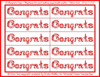 Preview of 10 Congrats Captions Tags Printable For Cards Red Fabric Font