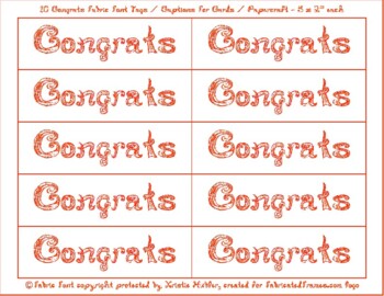 Preview of 10 Congrats Captions Tags Printable For Cards Red Glitter Fabric Font
