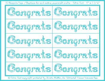 Preview of 10 Congrats Captions Tags Printable For Cards With Fabric Font Teal Blue