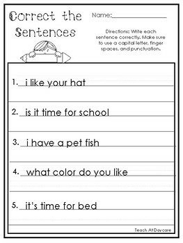 10 correct the sentences printable worksheets in pdf file1st grade 2nd
