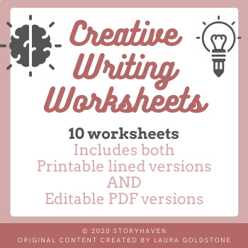 Preview of 10 Creative Writing Worksheets - Printable & Editable (for Remote Learning!)