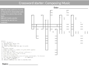 10 Crosswords Music Education Keyword Starters Crossword Homework Lesson