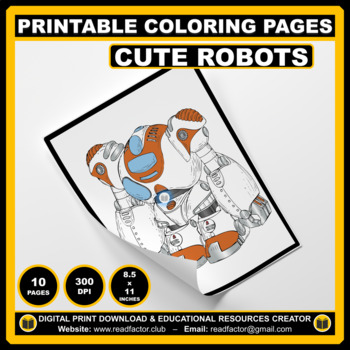 Preview of 10 Different Cute Robots Coloring Pages