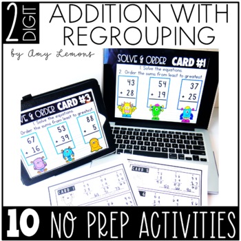 0 DIGITAL or PRINTABLE Addition with Regrouping Activities {2-Digit Addition}
