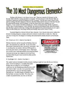 Preview of 10 Dangerous Elements (Periodic Table / article / questions / chemistry / sub)