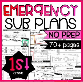 Preview of 1st Grade Emergency Sub Plans- NO PREP- 70+ PAGES