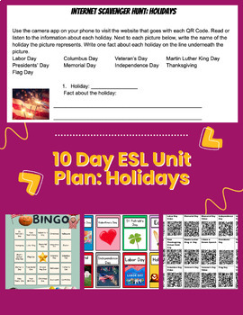 Preview of 10 Day ESL Unit Plan: Holidays (Canvas Module with Unit Test Available)