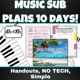 10 Day Music Sub Plans- NO TECH- NON MUSIC SUB!!