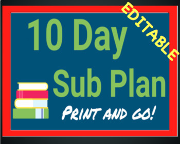 Preview of 10 Day Sub Plan High School English - or Middle School - Print / Email Ready!
