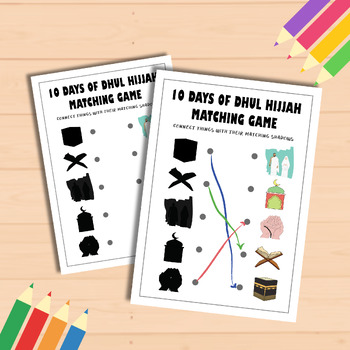 Preview of 10 Days of Dhul Hijjah Matching Game Activity, Printable for Dhu al-Hijja Month