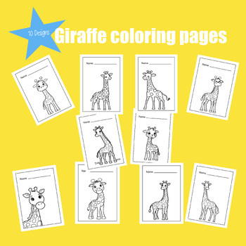 Preview of 10 Designs Hand Draw Printable Giraffe Coloring Pages For Kids.