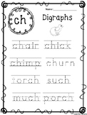 10 Digraph Words Tracing Worksheets. KDG-1st Grade ELA and