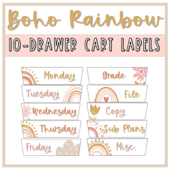 Preview of 10-Drawer Cart Floral Rainbow Labels | Editable |
