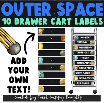 Preview of 10 Drawer Cart Labels | OUTER SPACE Theme EDITABLE | Solar System Planets Stars 