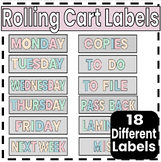 Rolling Cart Labels: 10 Drawer Cart with Cool Calm Colors: