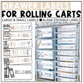 10 Drawer Rolling Cart Labels Editable - Neutral Classroom Decor