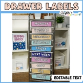 10 Drawer Rolling Cart Labels | Editable | Space Classroom Theme