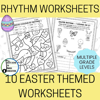 Preview of 10 Easter Rhythm Worksheets - Take Home or In Class Music Worksheets (K-4)