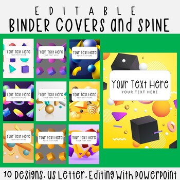Preview of 10 Editable 3D Shapes Pattern Binder Covers & Spines, US Letter, PowerPoint