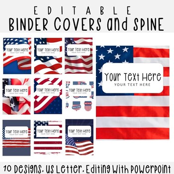 Preview of 10 Editable American Flag Day Binder Covers & Spines, US Letter,  PowerPoint