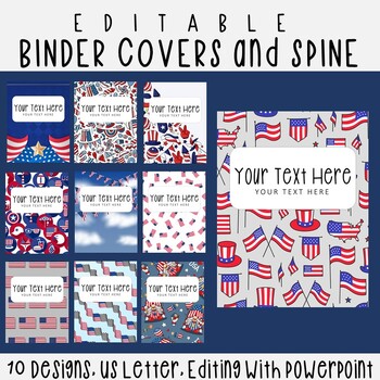 Preview of 10 Editable American Flags Pattern Binder Covers & Spines, US Letter, PowerPoint