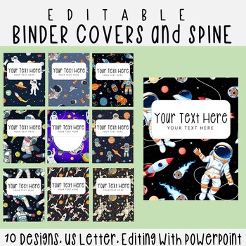 Preview of 10 Editable Astronauts Pattern Binder Covers & Spines, US Letter, PowerPoint
