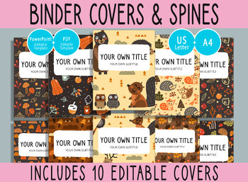 Preview of 10 Editable Autumn Binder Covers, 1, 1.5, 2" Spines, A4+Letter, PDF+PPTX