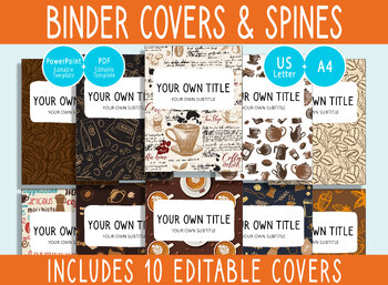 Preview of 10 Editable Barista Binder Covers, 1, 1.5, 2" Spines, A4+Letter, PDF+PPTX