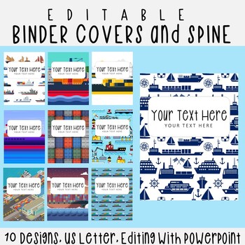 Preview of 10 Editable Cargo Ships Binder Covers & Spines, US Letter, PowerPoint