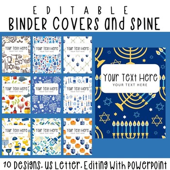 Preview of 10 Editable Chanukah Binder Covers & Spines, US Letter, PowerPoint