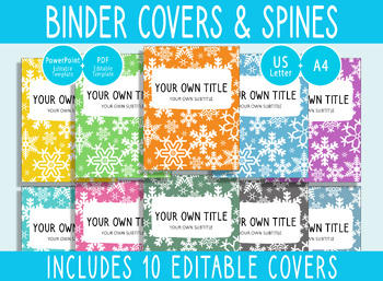 Preview of 10 Editable Christmas Snowflake Binder Covers, 1,1.5,2"Spines,A4+Letter,PDF+PPTX