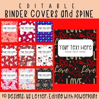 Preview of 10 Editable Cupids Pattern Binder Covers & Spines, US Letter, PowerPoint
