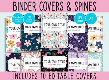 Preview of 10 Editable Cute Flower Binder Covers, 1, 1.5, 2" Spines, A4+Letter, PDF+PPTX